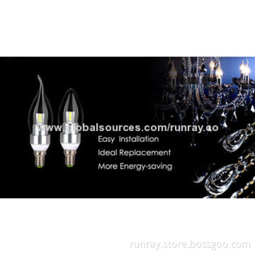 3W E14 LED Bulb, Energy-saving, 85-265V AC, Epistar Chip, CE/RoHS, 80Ra CRI, ISO 9001 FactoryNew
